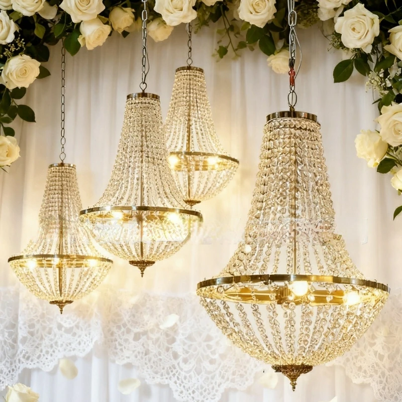 

4PCS Luxury Wedding Ferris Wheel Crystal Decoration Hanging Props European Style Iron Ceiling Pendant Flower Arch Backdrops