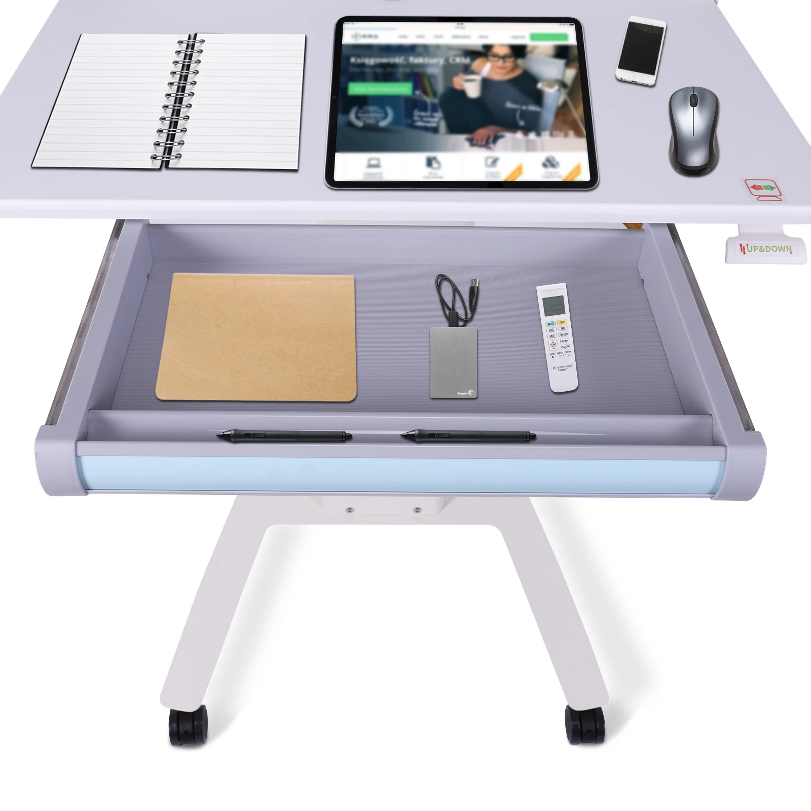 Mobile Metal Lectern with Wheels Standing Lift Lectern Movable Conference Podium for Presentations & Public Speaking