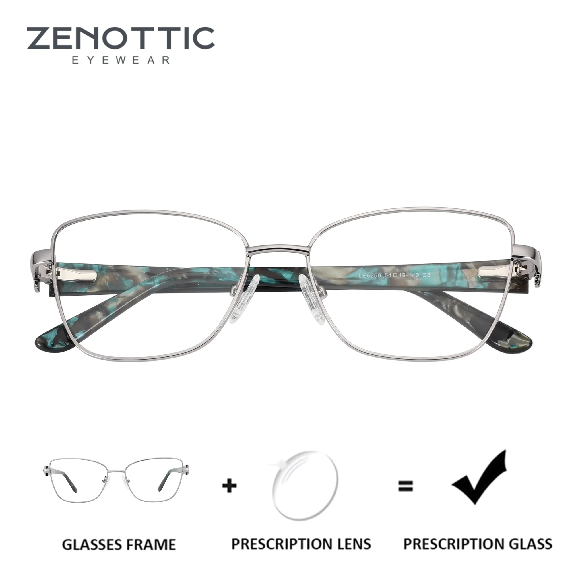 

ZENOTTIC (M Size) Geometric Cat Eye Prescription Glasses Women Metal Frame For Myopia With Progressive Multifocal Lenses