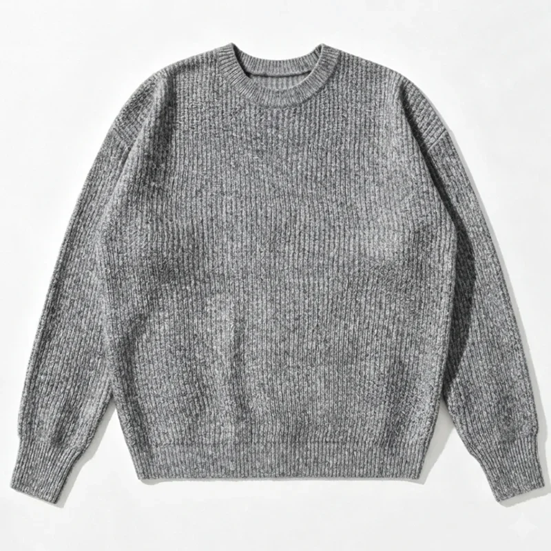 Herren Einfarbiger Strickpullover Frühling Herbst Lässige Mode Gerippte Textur Langarm Lockerer Rundhals-Strickpullover – Detail 30