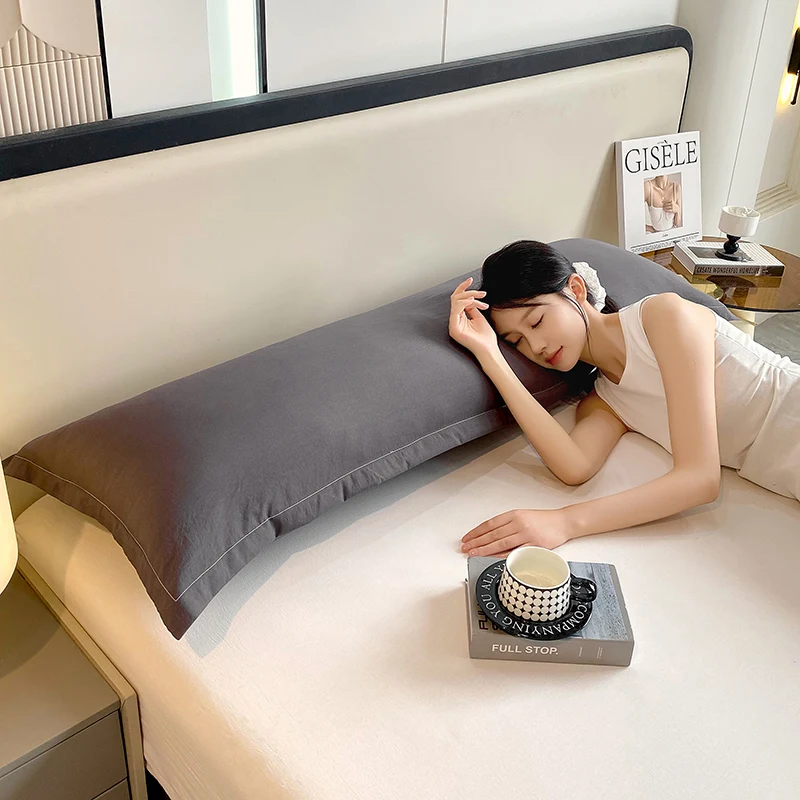 New Solid-color Washed Double Long Pillowcases, Couple Pillowcases 48*100cm, 120cm, 150cm, 180cm ( Without Core )