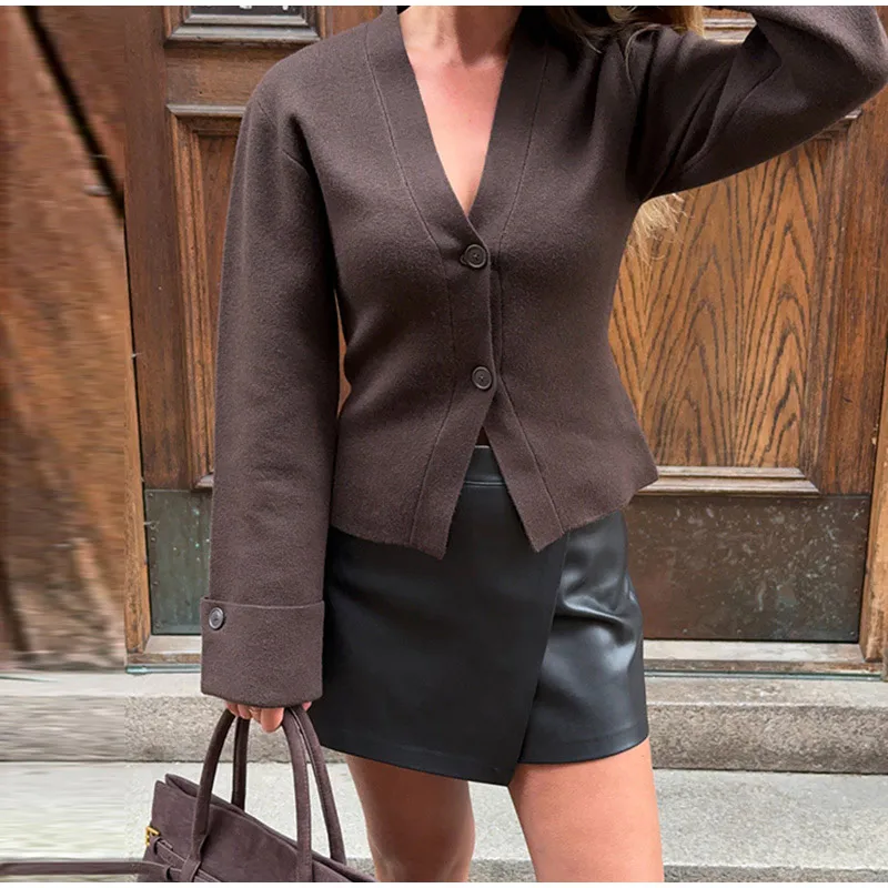 

Женские однобортные свитера с v-образным вырезом, кардиган, осень-зима, женские тонкие вязаные пальто на пуговицах, однотонный женский шикарный трикотаж