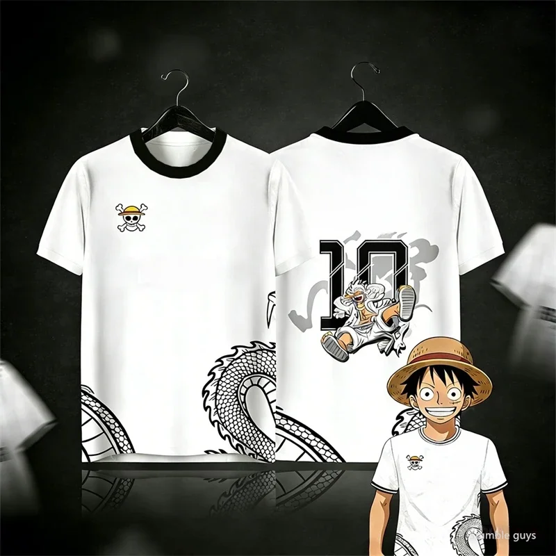 Sommer Kinder Einteiler T-Shirt Luffy Kunstdruck Lässige Jungenkleidung Mädchen Kurzarm Herren Trikot Outdoor