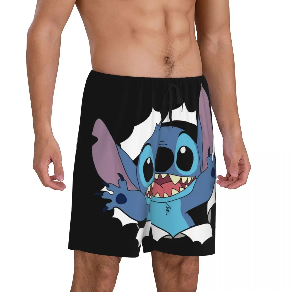 Niestandardowe spodenki od piżamy Cartoon Stitch Męskie spodenki do spania Stretch Sleepwear Pjs z kieszeniami