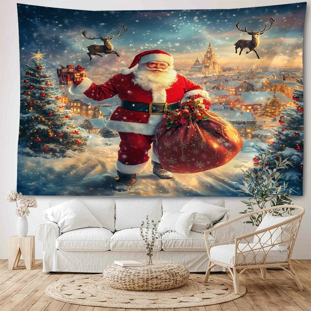 في عشية عيد الميلاد، سانتا كلوز يوزع الهدايا بشكل نشط للأطفال. سانتا كلوز توصيل هدايا للأطفال من المدخنة