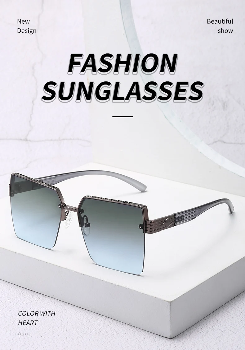Neue Halbrahmen-Quadrat-UV-Schutz-modische Sonnenbrille Unisex Street Style Vielseitige Sonnenbrille 1205 – Detail 5