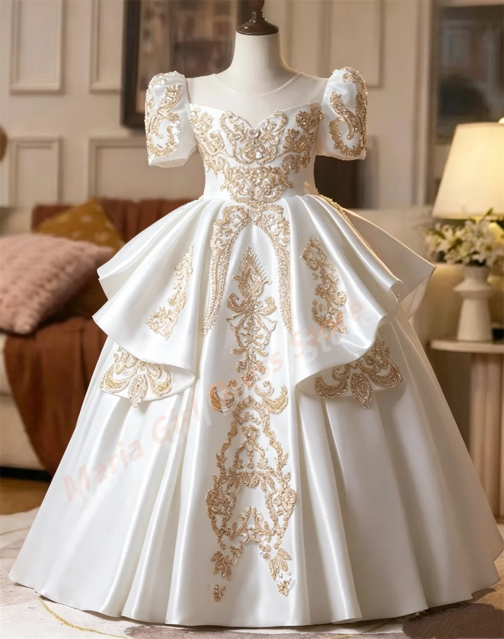 Children Birthday Dress Girls White Custom Party Wedding Flower Girl Piano Recital Performance Gown First Communion Dresses