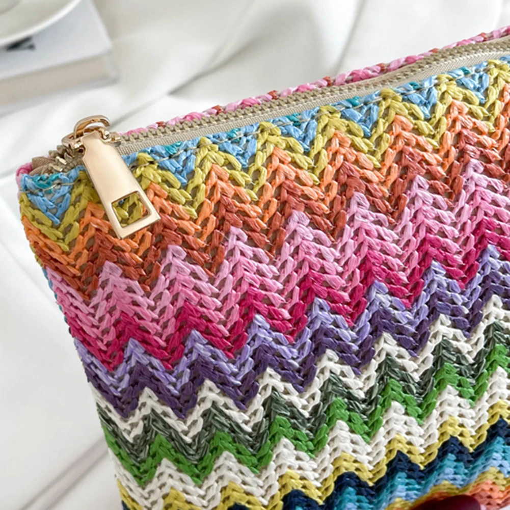 Vintage Hand Woven Clutch Bag Colourful Money Beach Long Bag Handmade Casual Portable Elegant Exquisite for Weekend Vacation