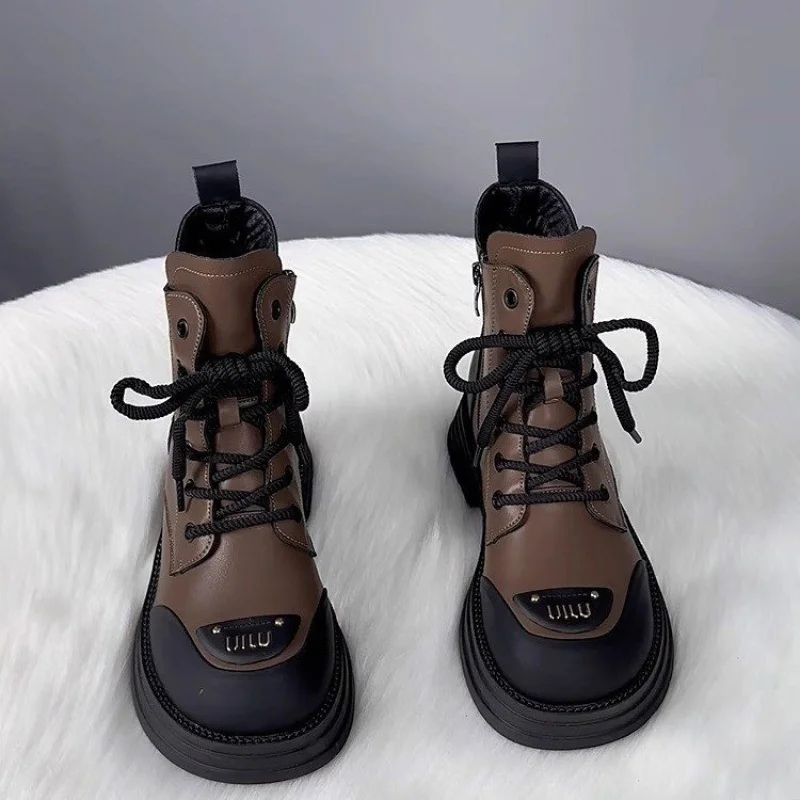 

Autumn Women's Ankle Boots New 2025 Retro British Platform Short Boots High-quality Fashion Retro Leather Botas Para Mujer
