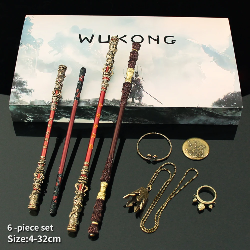 Gift Box 6 Piece Set Black Myth: WuKong Weapon Collector's Edition Monkey King Bar Game Metal Swords Katana Model Craft Gift Toy