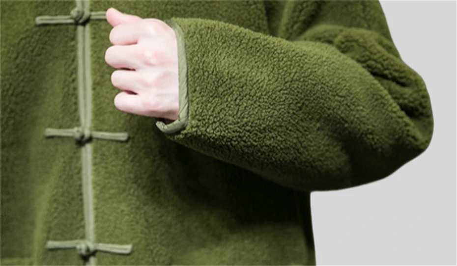 Parkas informales de lana de cordero para hombre, chaqueta gruesa de talla grande, chaqueta cálida de algodón con hebilla de disco, ropa de calle