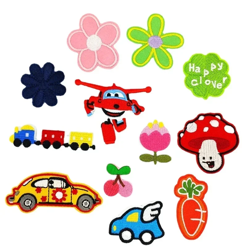 

100pcs/Lot Embroidery Patch Flower Cherry Clover Mushroom Car Plane Train Shirt Clothing Decoration Accessory Craft Diy Applique