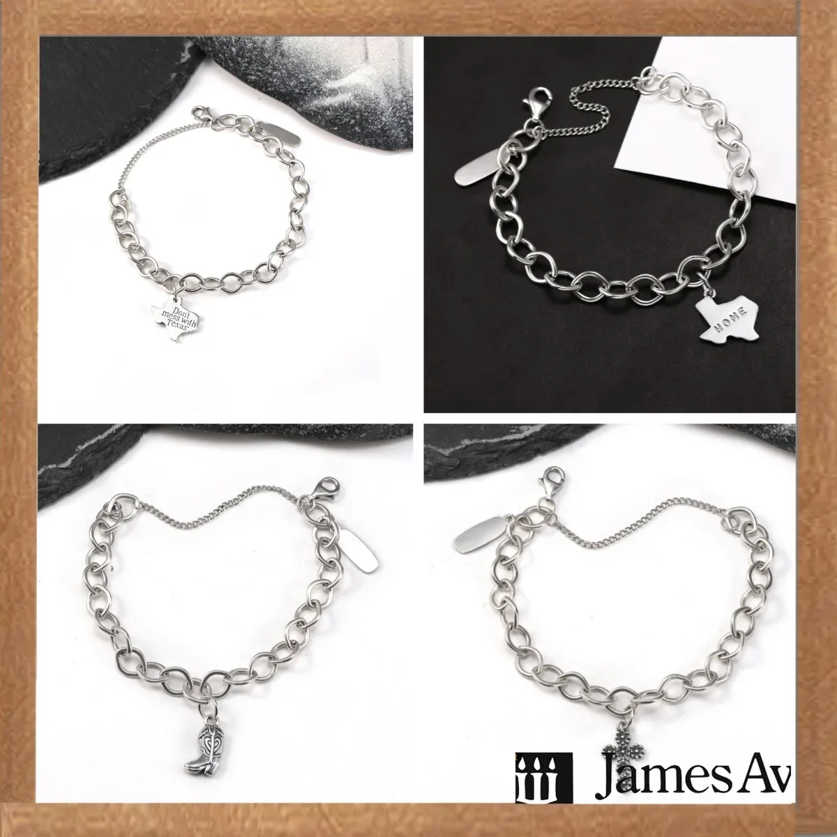 Vintage Silver Charm Bracelet for Women, Chunky Link Chain Bracelet with Texas Map Tag, Cowboy Boot & Cross Pendant, Adjustable Retro Metal Wrist Jewelry, Trend Stackable Bracelets, Western Style Accessory, Birthday Holiday Gift for Girls Daily Wear