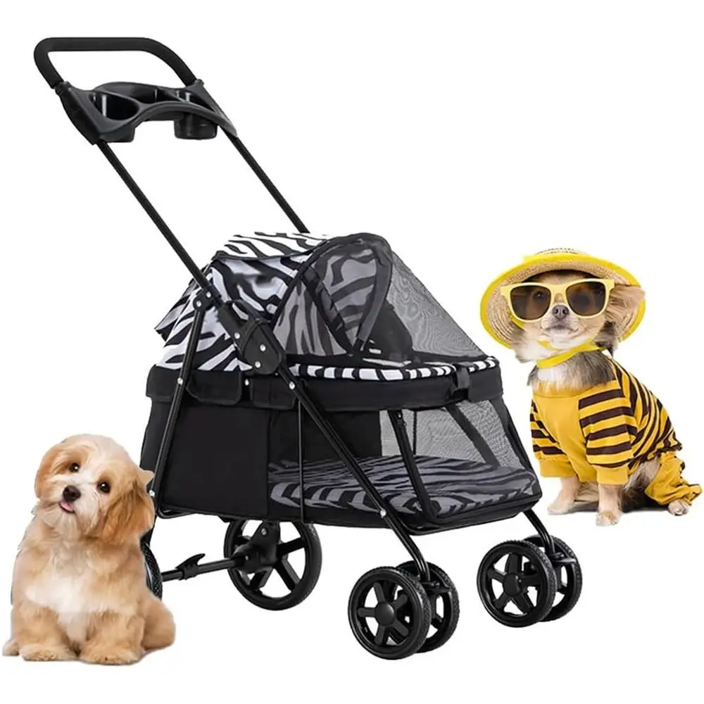 

Дышащая коляска для домашних животных Zebra с дождевиком и подстаканником для маленьких собак и кошек