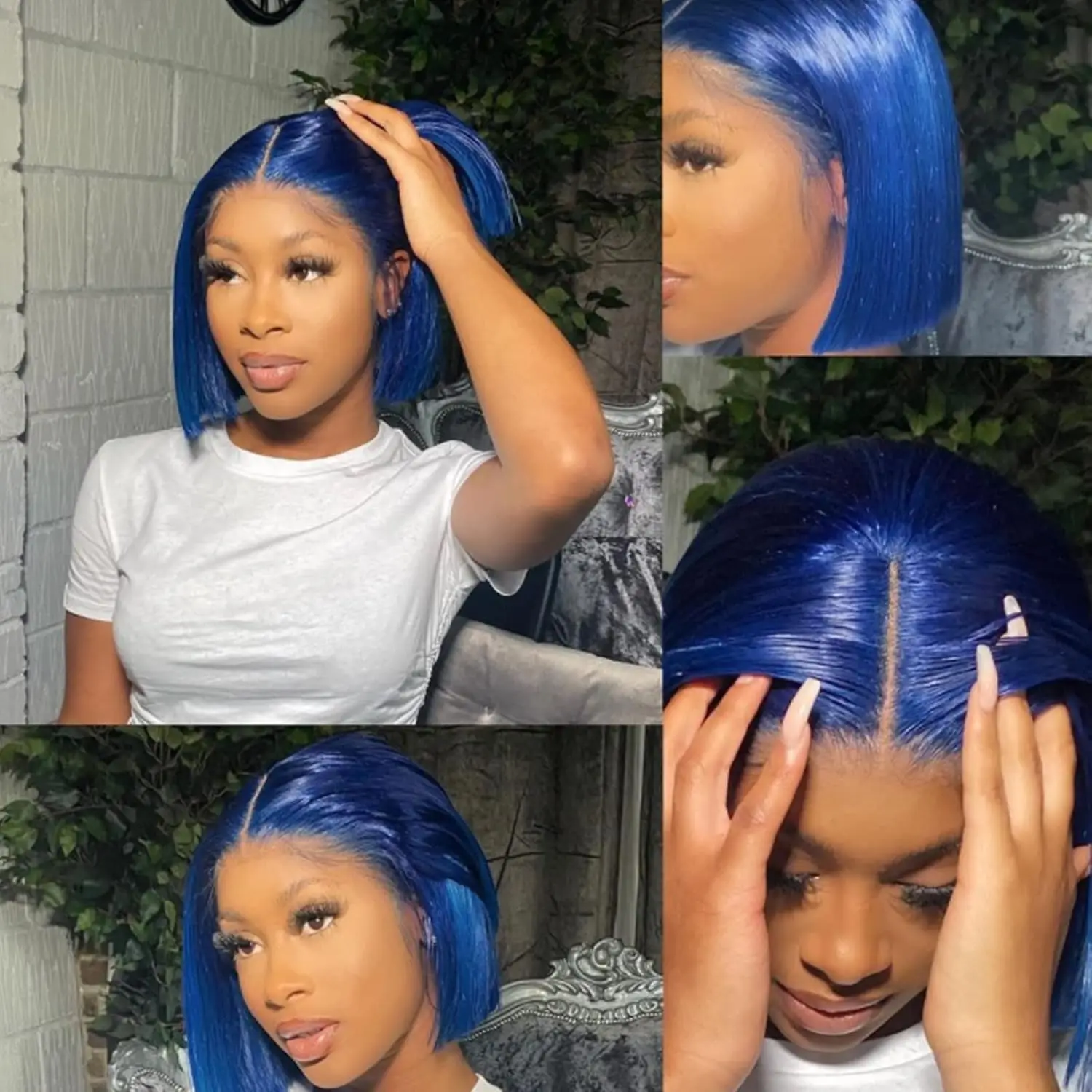 Blue Color Straight Short Bob Lace Frontal Wig 13X4 Lace Front Bob Human Hair Wigs Transparent Lace Bob Wig For Human Hair Wigs