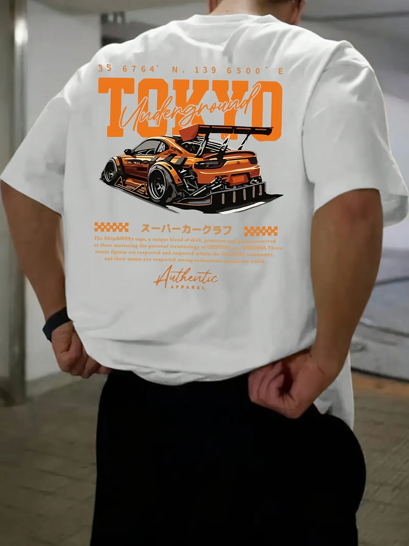 Tokyo Underground Racing Car Print with Coordinates on 100 Cotton Mens T shirt Great for Summer Streetwear and Urban Outings