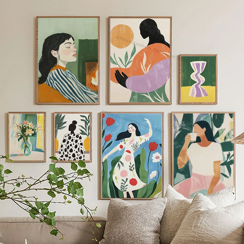 Botanical Art Girl Flower Leaf Wall Art Canvas Painting Abstract Poster Prints Pictures For Living Room Girl Bedroom Home Decor