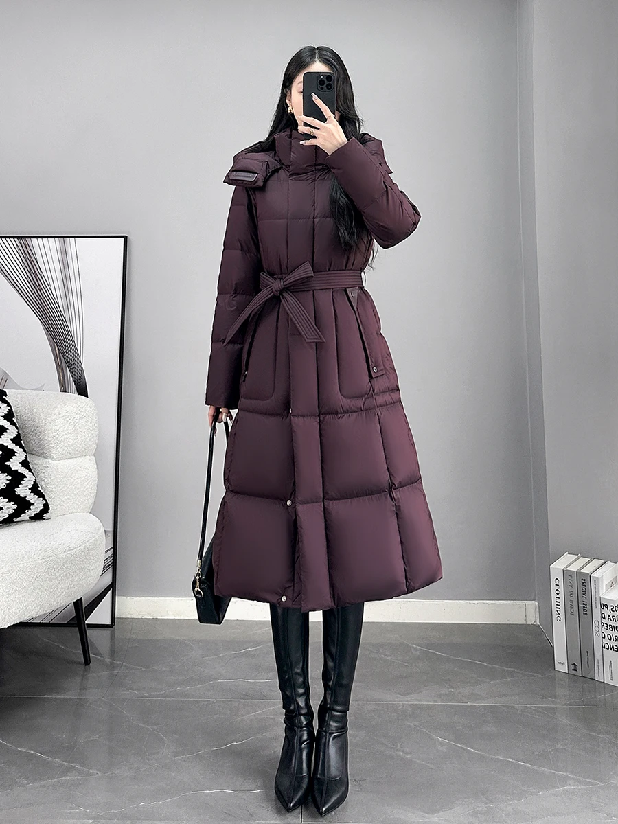 

Женская утепленная куртка Ankang Red из гусиного пуха с капюшоном, средней длины, с регулировкой на талии, теплая, для повседневной носки