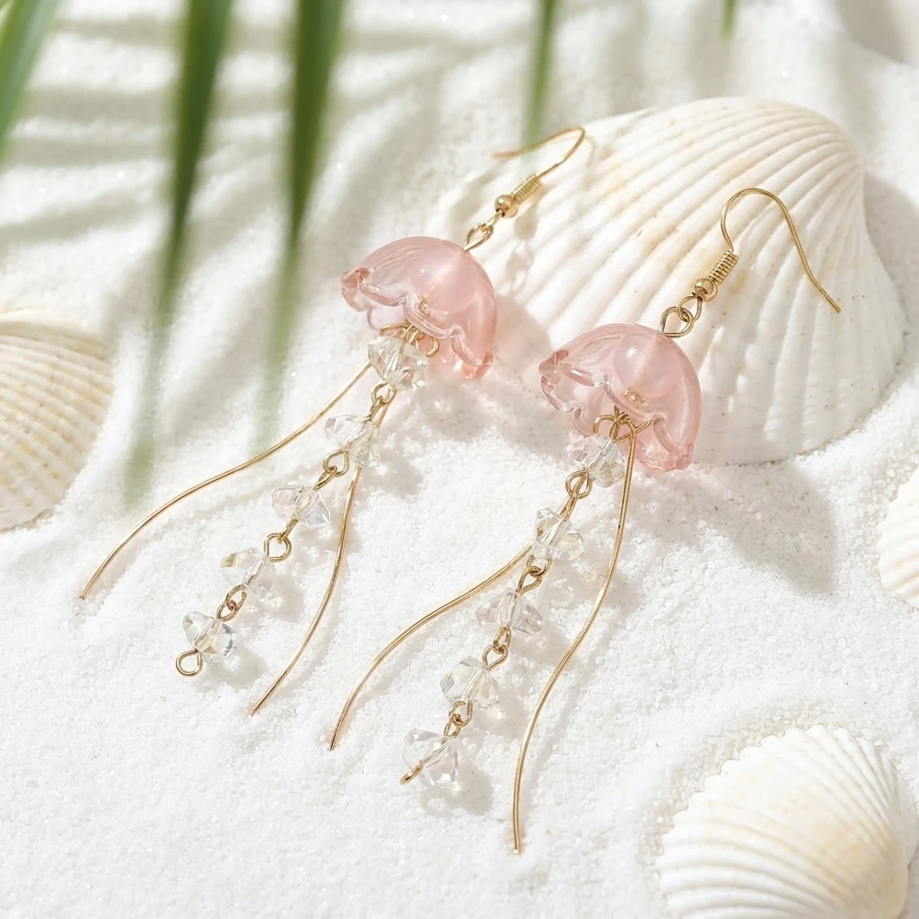 Mermaidcore Bunte Quallen-Ohrhänger für Frauen, Ozean-Tiermotiv, Kristall-Wellententakel, Sommer-Strand-Schmuck, Geschenk – Detail 5