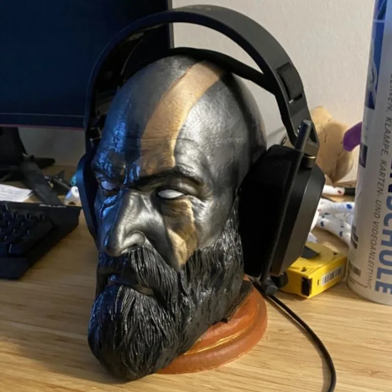 God Of War Kratos Statue Headphone Game Characters Characters Toys Head Statue Desk Model Computer Headphone Stand Holder