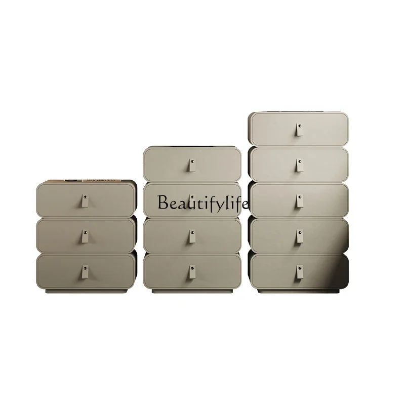 

Italian minimalist chest of drawers, simple modern living room wall locker, solid wood leather