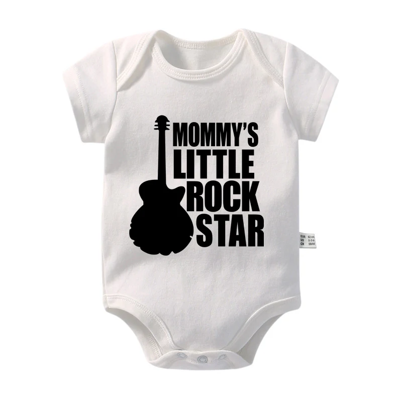 Mommy's Little Rock Star Baby Bodysuit Guitar Print Infant Romper Cotton Newborn Onesie Rock Music Theme Baby Clothes