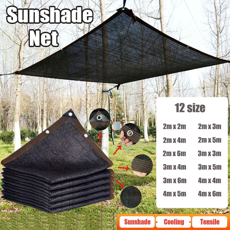 12PIN Black Sunshade Net Shading 70~80% Plant Greenhouse Cover Mesh Fence Privacy Screen Garden Sun Shed Outdoor Anti-UV