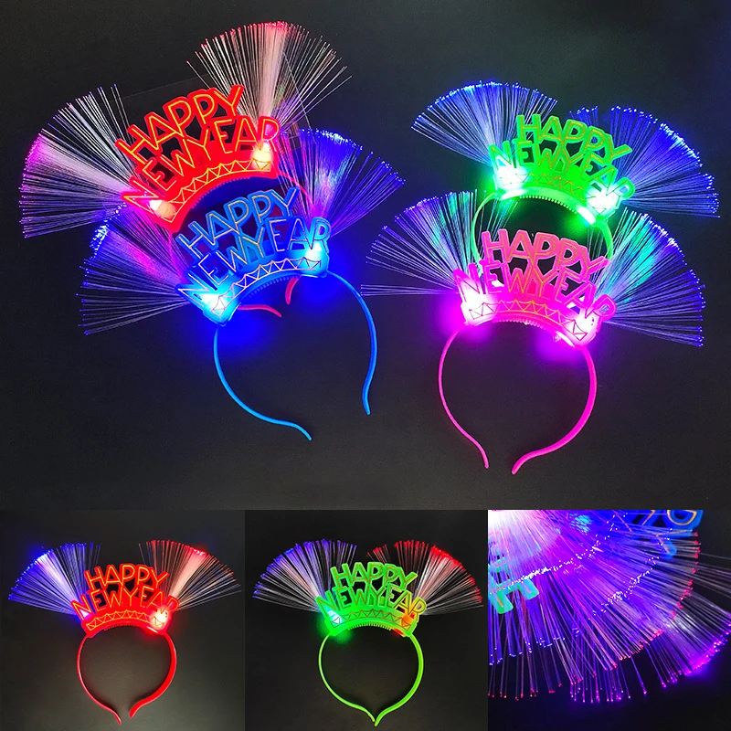 2026 New Year Fibre Optic HairBand Decor Flashing Headdress Kids Adult LED Glow Headdress Birthday Party Concert Ambiance Prop
