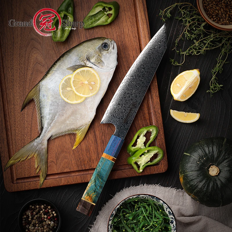

Chef Knife Damascus Steel Japanese Kitchen Knives Purple Handle Kiritsuke Knife NEW Style cooking Gadgets Home Tools Slice