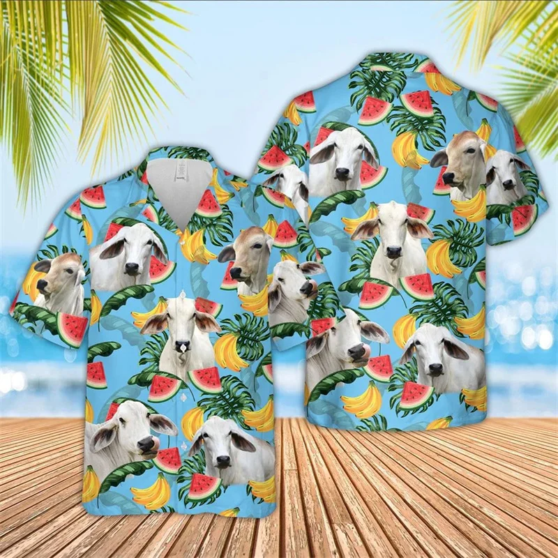 

Fruit Tropics Charolais Cow Hawaiian Shirts Fashion Cow Graphs Beach Shirt Men And Women Street Short Sleeve Kid Funny Shirts