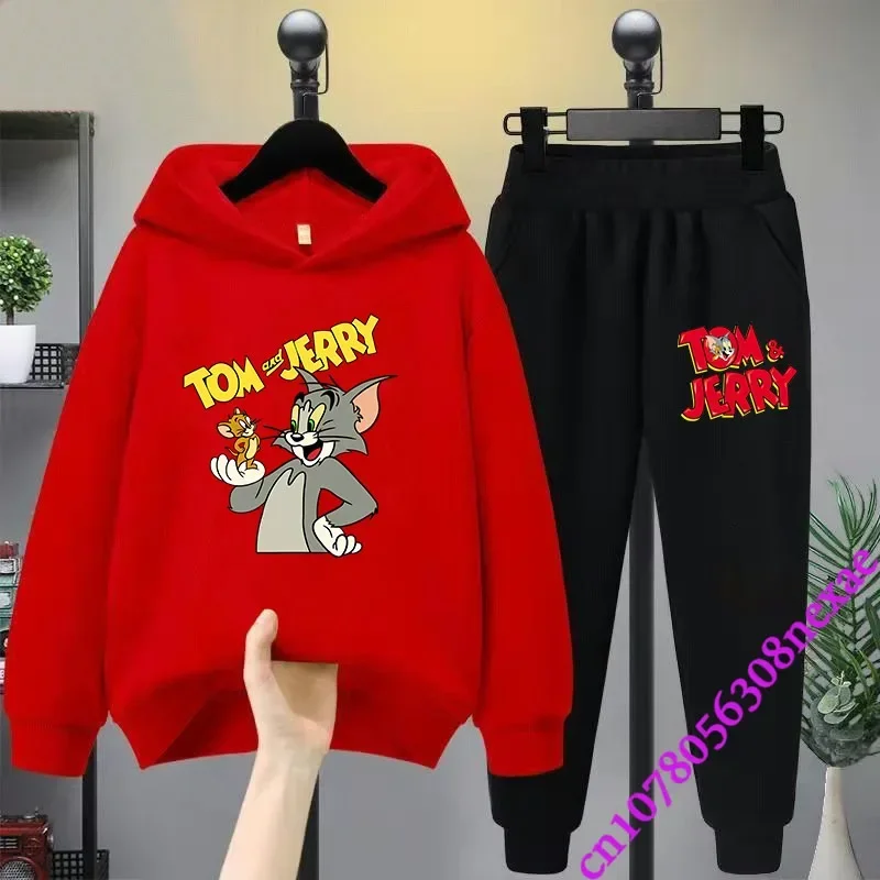 2024 nuovo Set per bambini Disney Tom e Jerry primavera e autunno Cartoon Anime ragazzi e ragazze stampano Top e pantaloni sportivi 2 pezzi