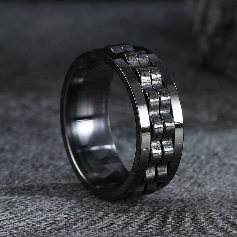 Gear Two Tone Rotating Anxiety Stainless Steel Rings Men High Quality Exquisite Metal Spinner Knuckle Ring Boyfriend Gift Gifts