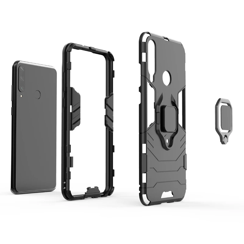 For Huawei Y6P Y6 (2019) Back Cover Phone Case Shockproof Armor Anti-Fall Metal Ring Holder Magnetic Protect Funda Coque Cases