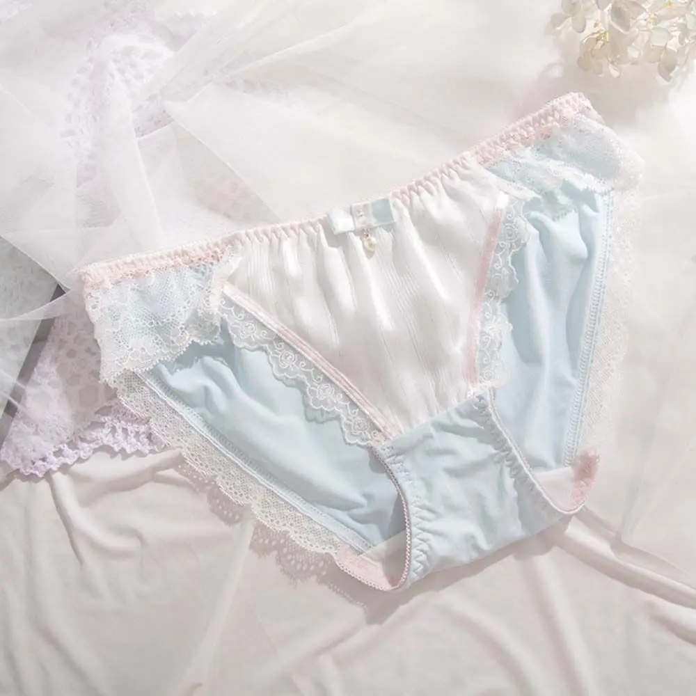 

Kawaii Sweet Bowknot Low-Waist Lace Mercerized Briefs Underwear Women's Panties Triangle Underpants