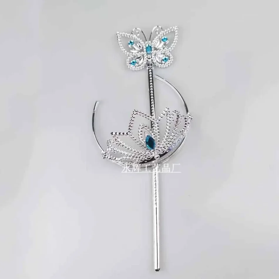 Princess Girls Blue Butterfly Magic Wand Crown Crystal High Heel Necklace Cinderella Cosplay Dress Up Jerlwery Girl Cosplay Toy