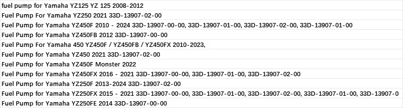 In-Tank Fuel Pump for Yamaha YZ250F Monster/ YZ125/ YZ250/YZ450F/2008 - 2023 33D-13907-02-00, 33D-13907-02-00, BR9-24110-00-00