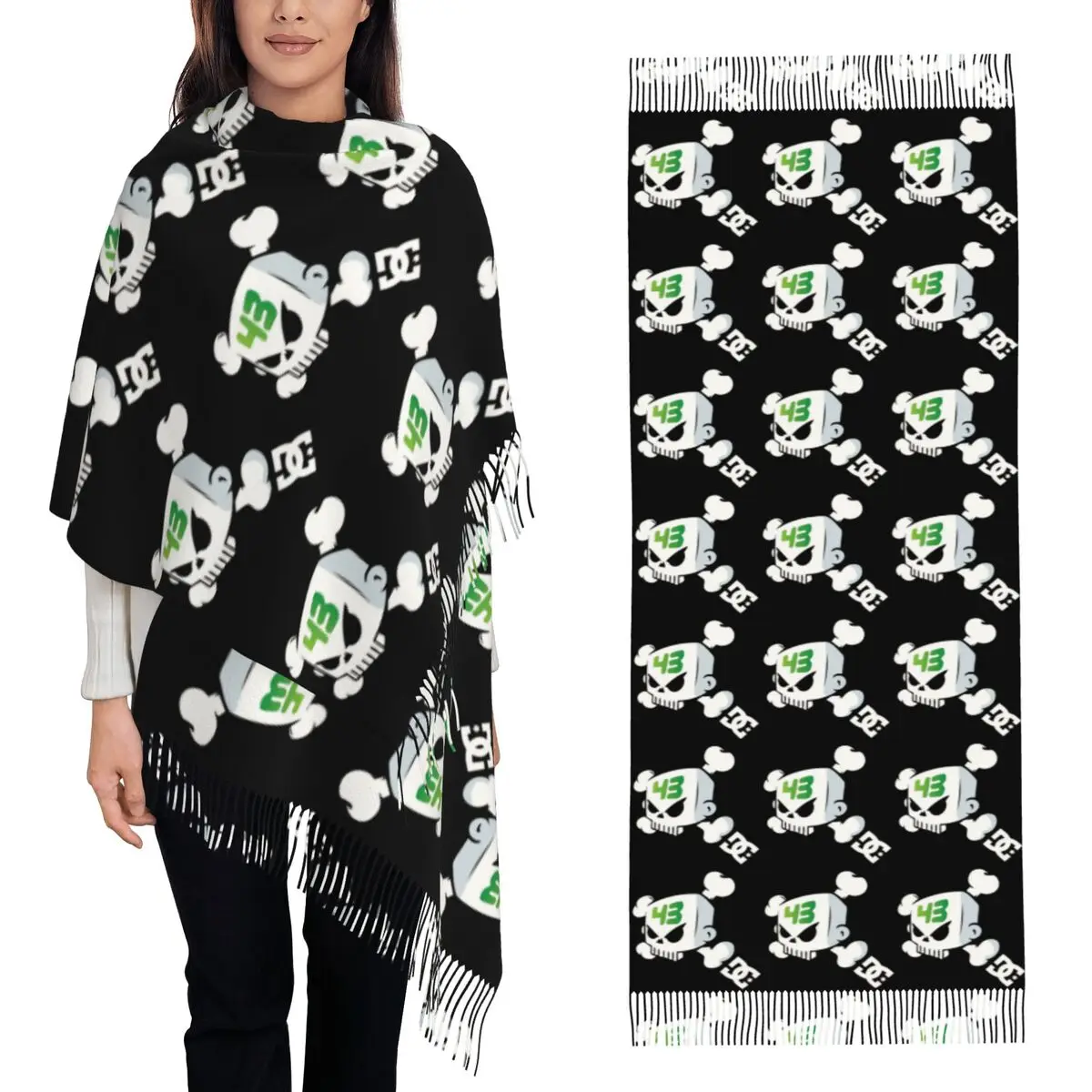 Ken Block Skull 43 Scarf Tassel Scarves Women Soft Warm Shawls and Wraps Large Fall Winter Shawl Wrap
