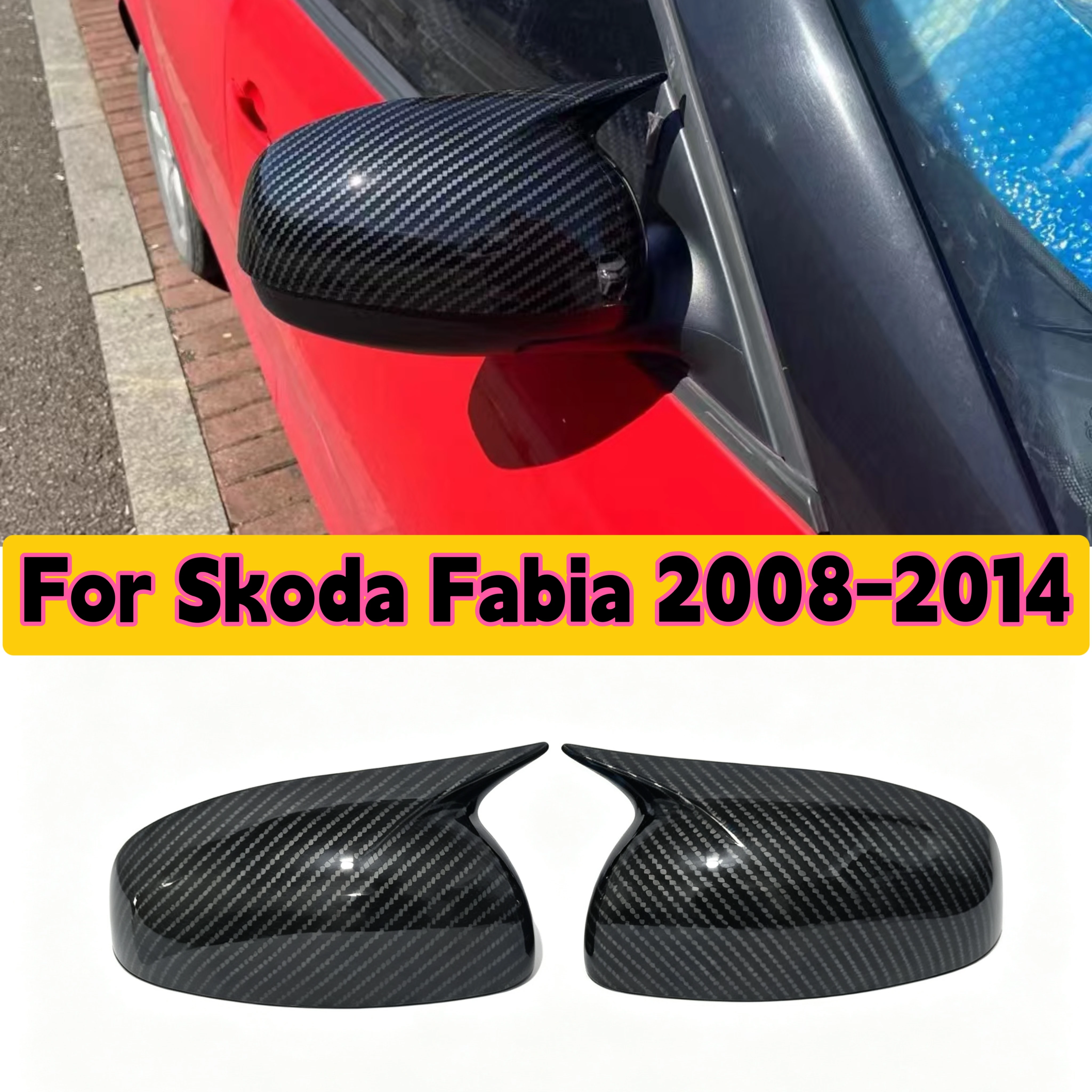For Skoda Fabia 2008 2009 2010 2011 2012-2014 ABS Car Rearview Side Mirror Cover Wing Cap Exterior Door Trim Adhesive Sticker view 2
