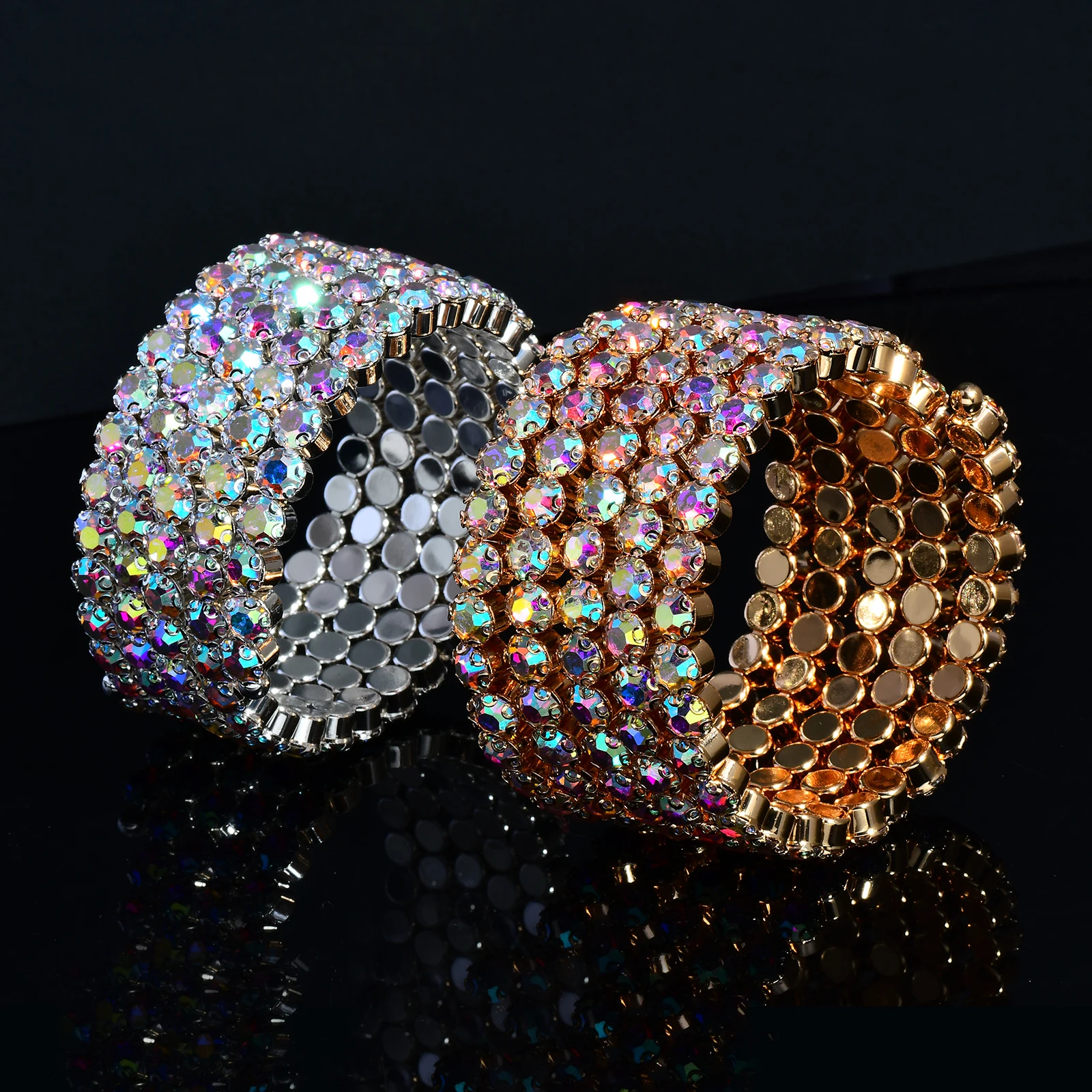 5 Layers Winding Models Personalised Fashion Open AB Colour Rhinestone Bracelet Jewellery Suitable for Stage Wedding Wear