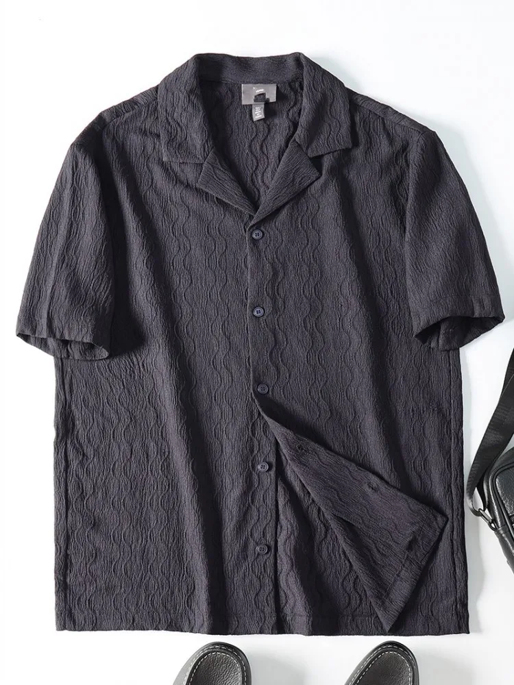 Fashion Men Summer Breathable Retro Thin Stripe Shirts Cuban Collar Short Sleeve Single Breasted Casual Top Daily Shirt Hot Sale