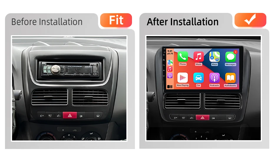 AWESAFE 9-Zoll-Android-Radio für Fiat Doblo 2 2010-2014 Opel Combo 3 2011-2018, kabelloses CarPlay & Android Auto, GPS-Navigation, Multimedia, Unterstützung für Lenkradsteuerung, Subwoofer, Verstärker, Rückfahrkamera, mit CAN-BUS, Plug-and-Play, DAB+, digitales Autoradio, 2 DIN, RDS – Detail 2