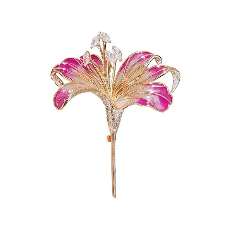 

Luxury Temperament Lily Flower Brooches for Women Vintage Enamel Pins Versatile Shiny Corsage Clothing Accessories Cosplay Gifts