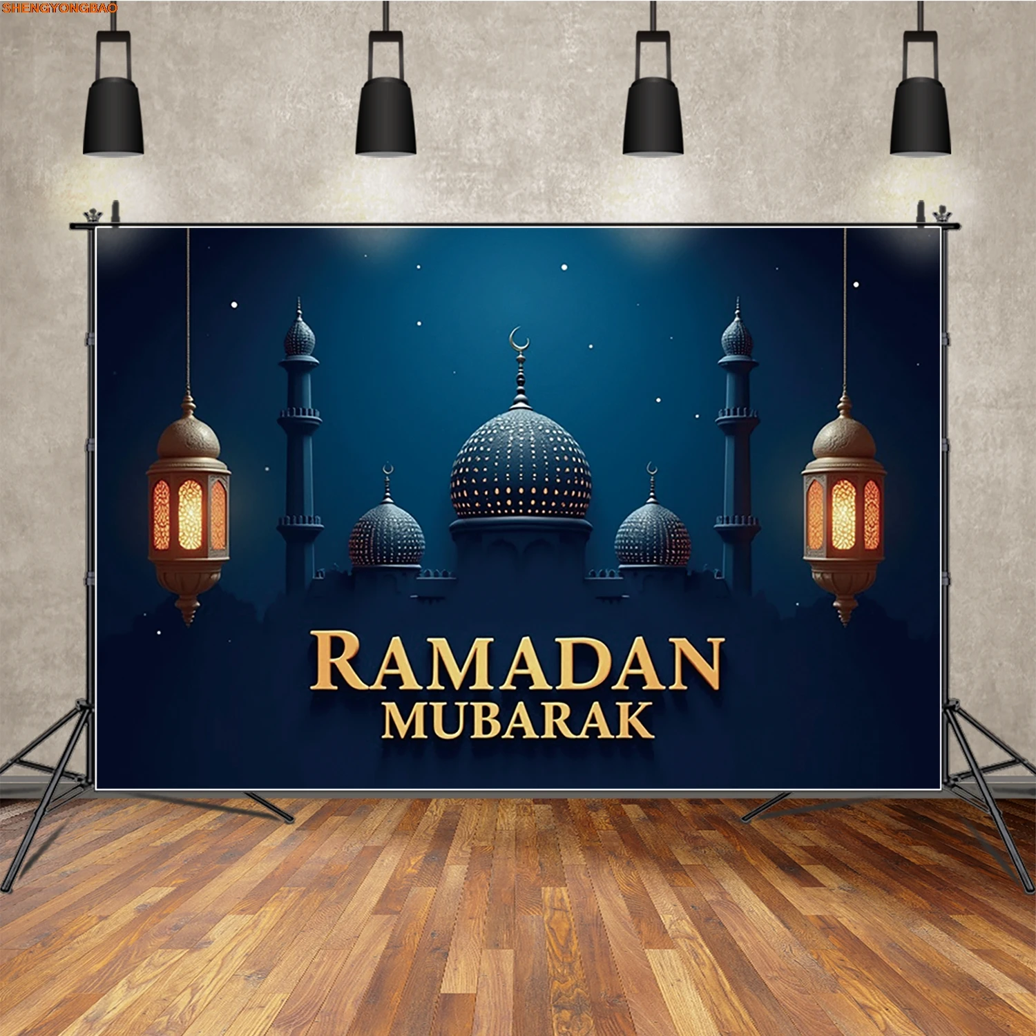 

Happy Ramadan Mubarak Background Photography Night Moon Fanous Photocall Backdrop Banner Photo Event Decoration Props