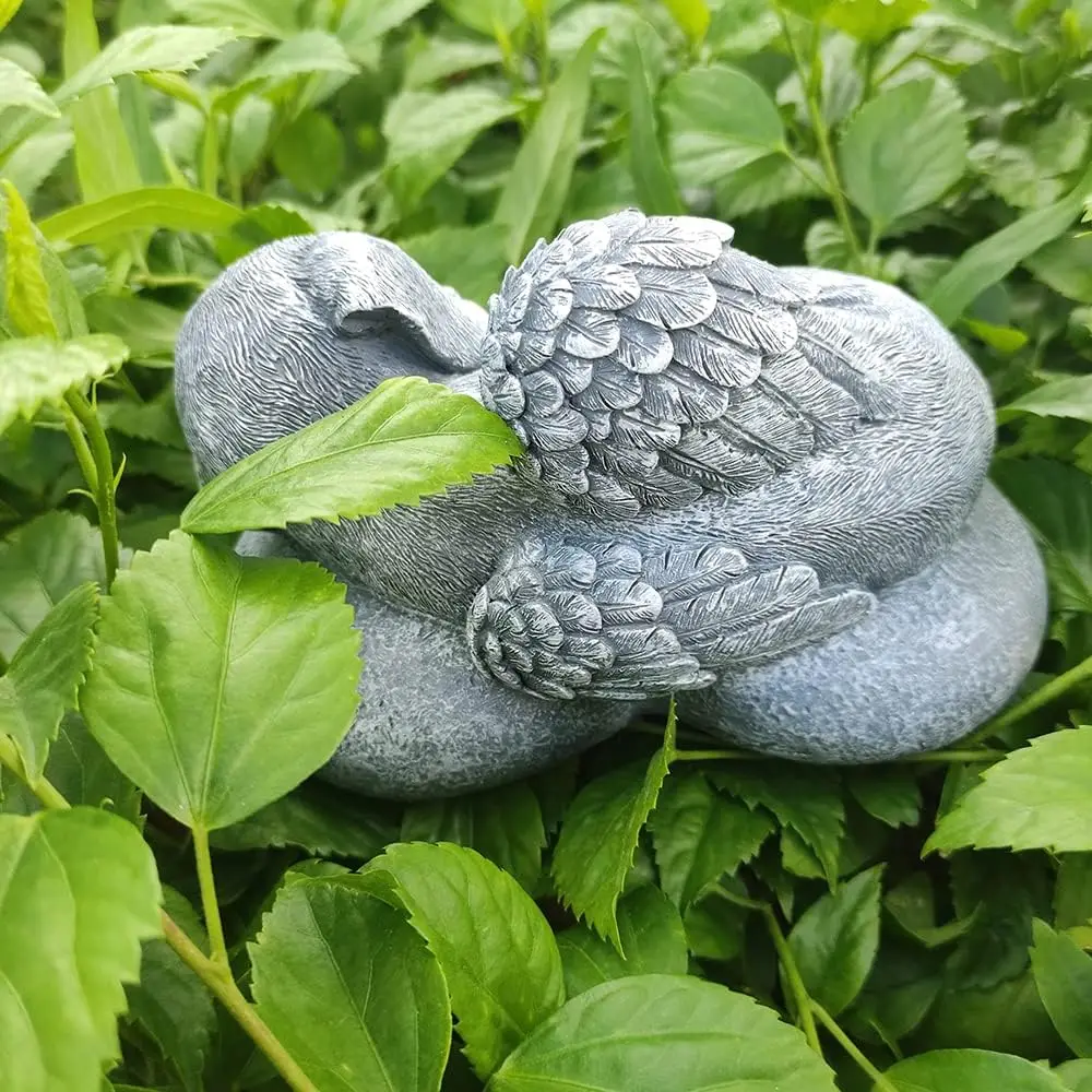 Dog Statue Memorial Stones Grave Markers with A Sleeping Puppy On The Heart-Shaped Stone-Dog Memorial Gifts for Loss of Dog L8