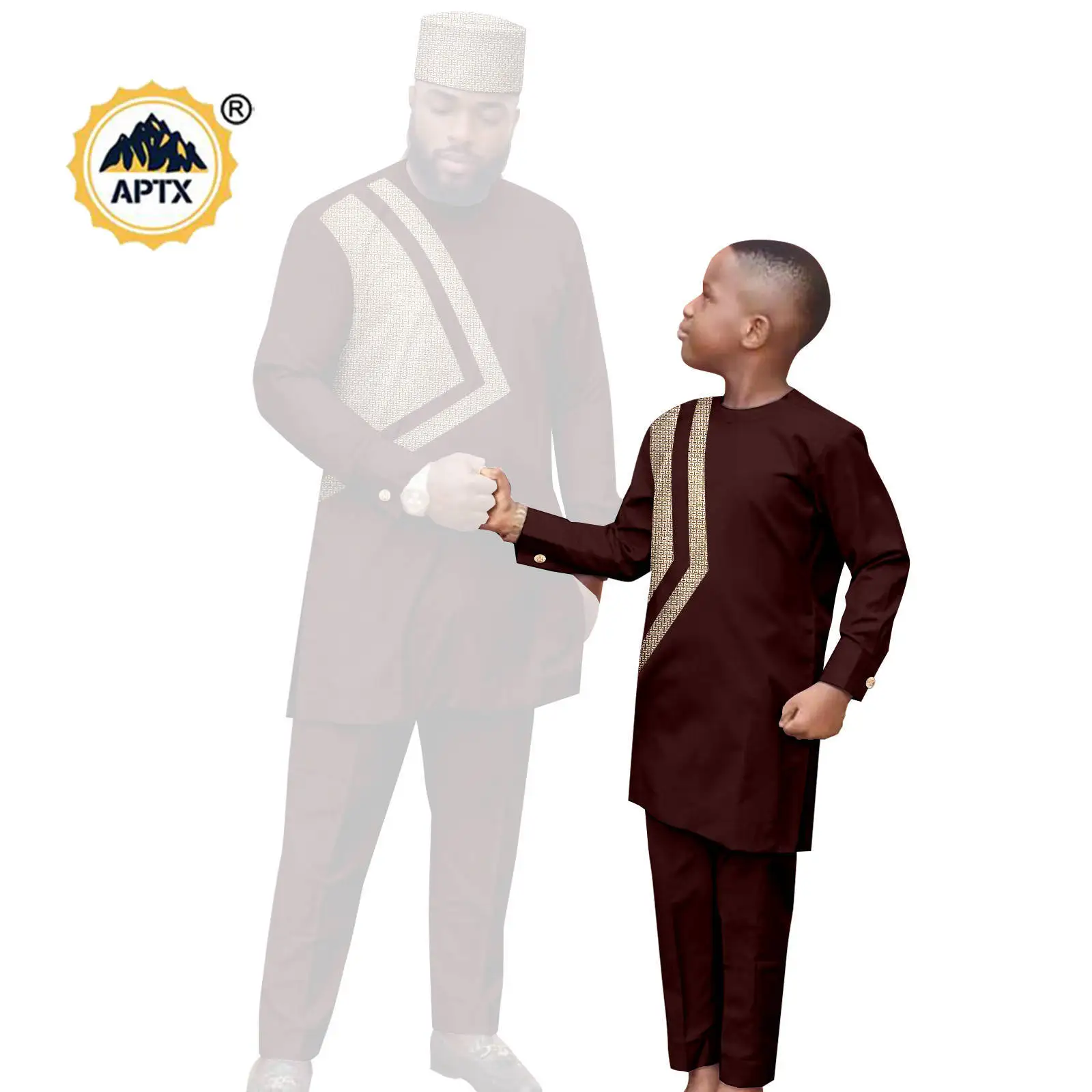 African Clothes for Family Dashiki Men Outfits Hat Top Shirt and Pant Sets Bazin Riche Father and Son Children Outwear 24F024