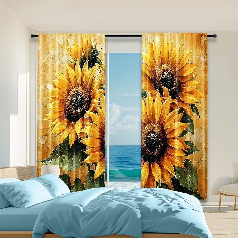 

2 pcs, versatile polyester transparent curtains for home decoration Sunflower1 for use in bedrooms and living rooms