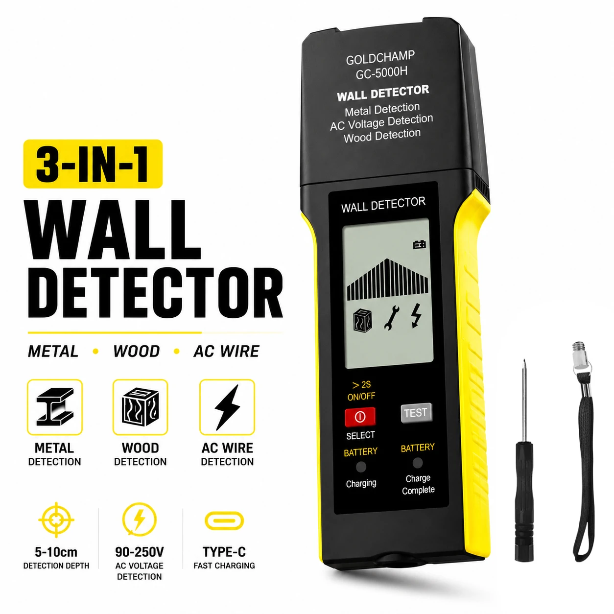 

Stud Finder Wall Scanner, Electronic Stud Detector with LCD Display & Audio Alert for Metal Wood AC Live Wire Behind Wall, Home