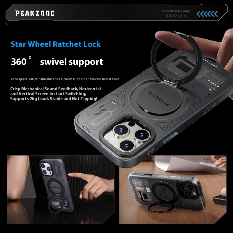 Peakzooc Cyber Memory Card Phone Case Magnetic Bracket SIM Card/SD/TF/Memory Card Storage Manager untuk IPhone 15/16 Pro Max Hadiah