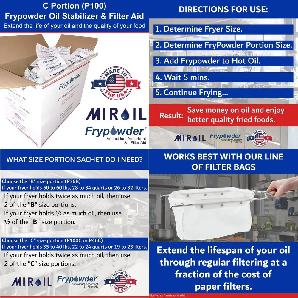 

Deep Fryer Oil Stabilizer & Filter Aid, 90 Packs of 160ML Fry Powder, Enhances Cooking Heat, Saves Oil & Reduces Carbon Buildup