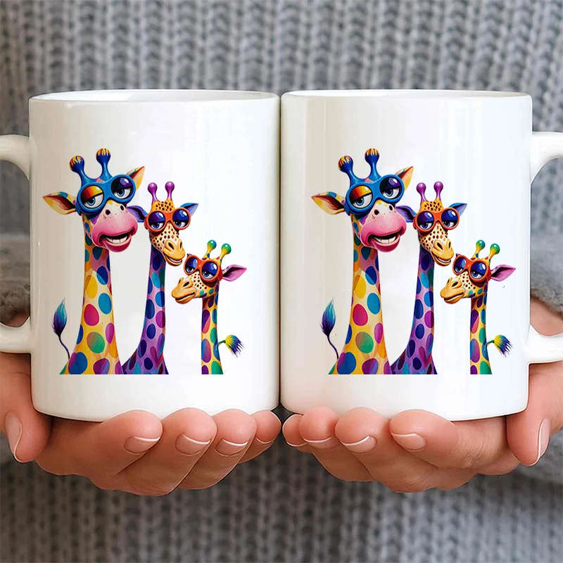 Colorful Giraffe Family Cartoon Ceramic Coffee Mug 11oz 350ml Personalized Custom Mug Cute Aesthetic Mug Microwave Safe Birthday